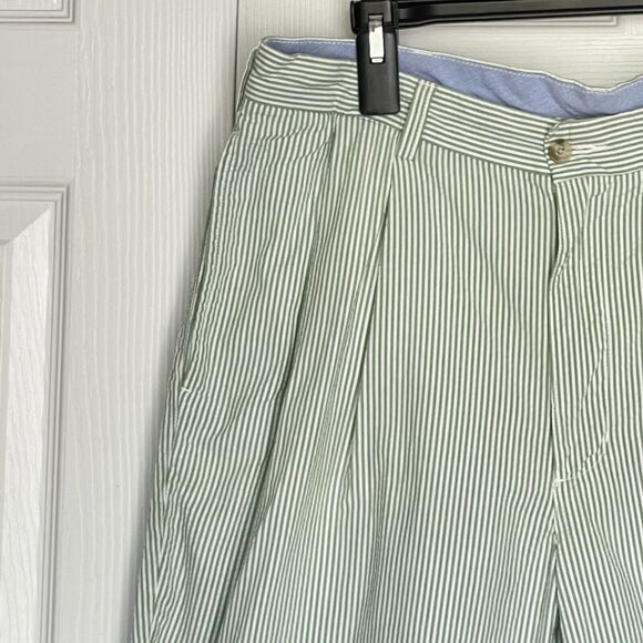 Roundtree & Yorke Shorts Mens 36 Trademark Pleated Green Striped - Picture 5 of 13